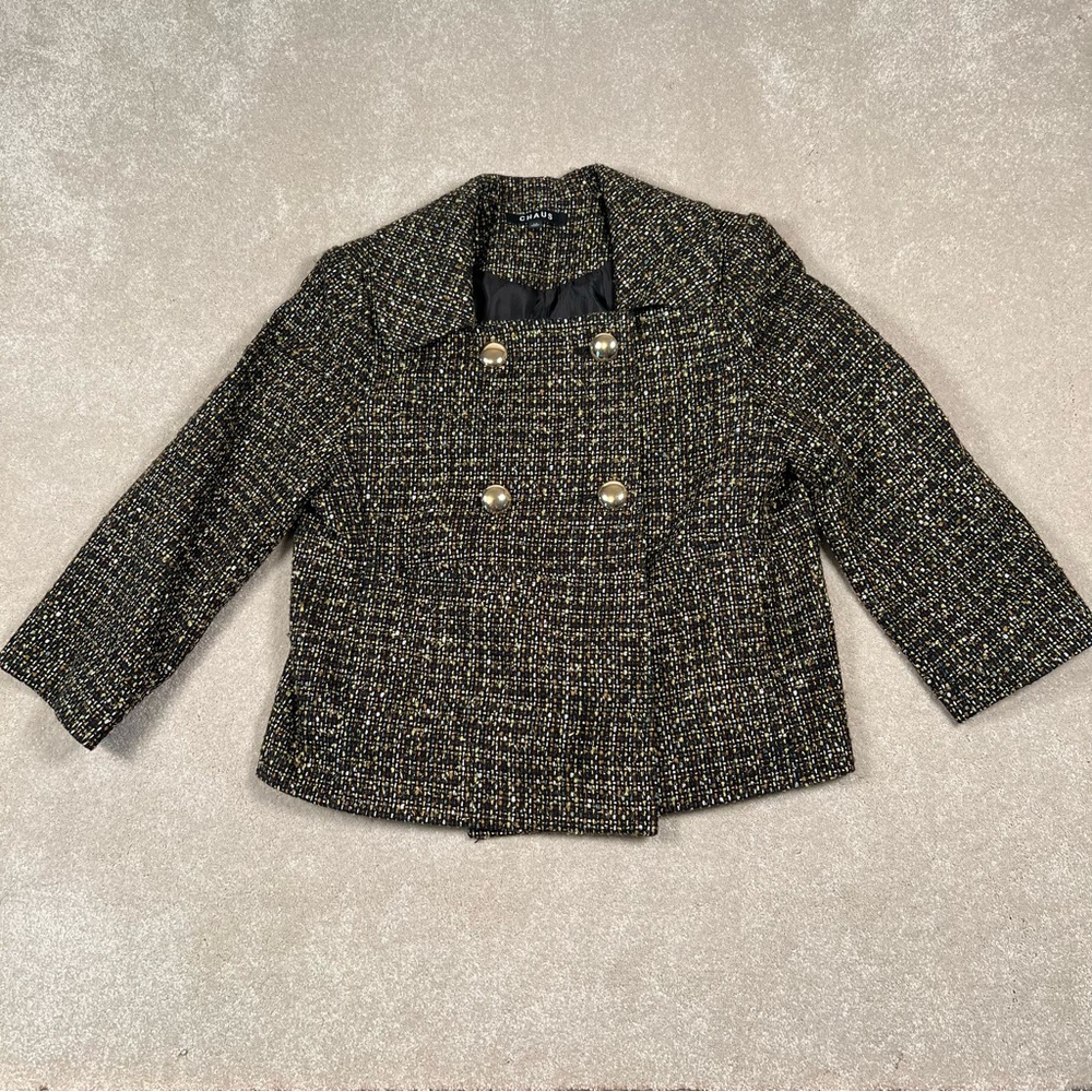 Chaus Tweed Sparkle Short Blazer Dressy Jacket Gold Button Women's‎ 14